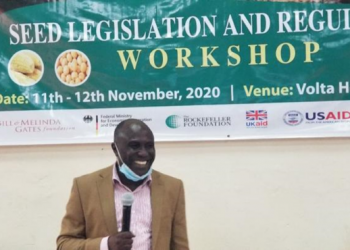 Mr. Forster Boateng AGRA Regional Head West Africa addresses participants at the Seed Legislation Workshop